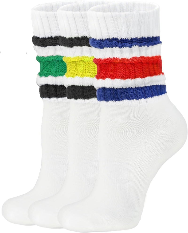AugRing Store Women's Scrunch Crew Socks Retro 3-Pack Solid Cotton Boot Calf Chunky Ribbed Cozy Slouchy Socks Size 5-11 - Image 1